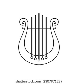 One line drawing. Musical acoustic instrument harp with strings.