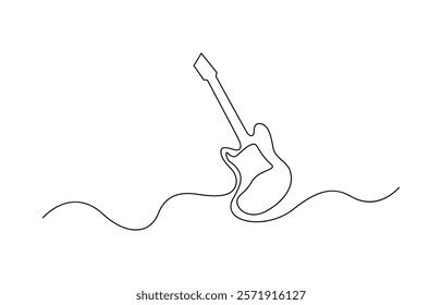 One line drawing of a musical stringed guitar instrument isolated on white background, Vector guitar continuous One line sketch drawing concept of music illustration and minimalistic.