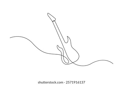 One line drawing of a musical stringed guitar instrument isolated on white background, Vector guitar continuous One line sketch drawing concept of music illustration and minimalistic.