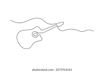 One line drawing of a musical stringed guitar instrument isolated on white background, Vector guitar continuous One line sketch drawing concept of music illustration and minimalistic.