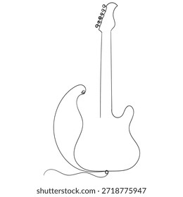 One line drawing of a musical stringed guitar instrument isolated on white background Vector guitar continuous One line sketch drawing concept of music illustration and minimalistic