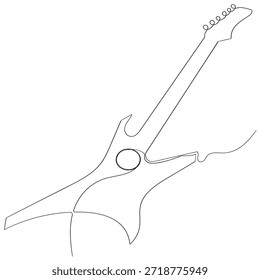 One line drawing of a musical stringed guitar instrument isolated on white background Vector guitar continuous One line sketch drawing concept of music illustration and minimalistic