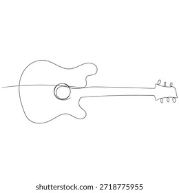 One line drawing of a musical stringed guitar instrument isolated on white background Vector guitar continuous One line sketch drawing concept of music illustration and minimalistic