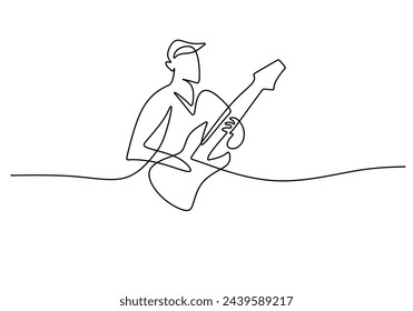 One Line Drawing of a musician playing the guitar vector illustration