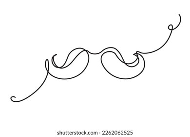 One Line Drawing Mustache, Continuous Line Dad Whiskers, Single Outline Moustache, Vintage Man Hairstyle, Mustache Vector Illustration