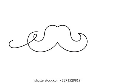 One Line Drawing Mustache, Continuous Line Dad Whiskers, Single Outline Moustache, Vintage Man Hairstyle, Mustache Vector Illustration