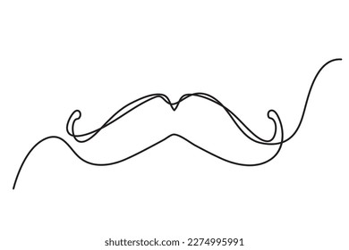 Eine Linie Zeichnen Schnurrbart, kontinuierliche Linie Papa Whiskers, Single Outline Mustache, Vintage Man Frisur, Mustache Vektorgrafik