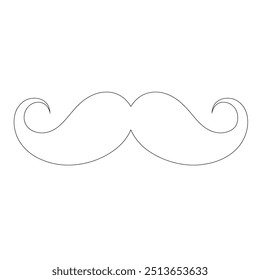 One Line Drawing Mustache, Continuous Line Dad Whiskers, Single Outline Mustache, ícones de bigode de design plano e linha sobre fundo branco isolado, ilustração vetorial para o dia do pai.