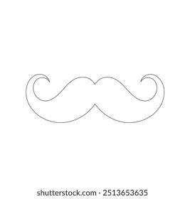 One Line Drawing Mustache, Continuous Line Dad Whiskers, Single Outline Mustache, ícones de bigode de design plano e linha sobre fundo branco isolado, ilustração vetorial para o dia do pai.