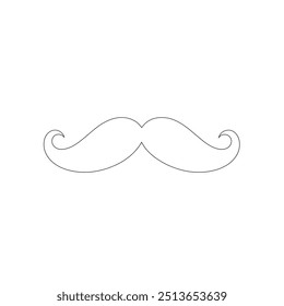 One Line Drawing Mustache, Continuous Line Dad Whiskers, Single Outline Mustache, ícones de bigode de design plano e linha sobre fundo branco isolado, ilustração vetorial para o dia do pai.