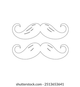 One Line Drawing Mustache, Continuous Line Dad Whiskers, Single Outline Mustache, ícones de bigode de design plano e linha sobre fundo branco isolado, ilustração vetorial para o dia do pai.