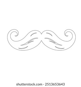 One Line Drawing Mustache, Continuous Line Dad Whiskers, Single Outline Mustache, ícones de bigode de design plano e linha sobre fundo branco isolado, ilustração vetorial para o dia do pai.