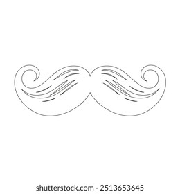 One Line Drawing Mustache, Continuous Line Dad Whiskers, Single Outline Mustache, ícones de bigode de design plano e linha sobre fundo branco isolado, ilustração vetorial para o dia do pai.