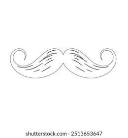 One Line Drawing Mustache, Continuous Line Dad Whiskers, Single Outline Mustache, ícones de bigode de design plano e linha sobre fundo branco isolado, ilustração vetorial para o dia do pai.