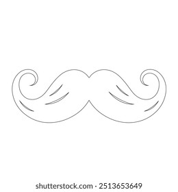 One Line Drawing Mustache, Continuous Line Dad Whiskers, Single Outline Mustache, ícones de bigode de design plano e linha sobre fundo branco isolado, ilustração vetorial para o dia do pai.