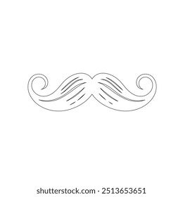 One Line Drawing Mustache, Continuous Line Dad Whiskers, Single Outline Mustache, ícones de bigode de design plano e linha sobre fundo branco isolado, ilustração vetorial para o dia do pai.