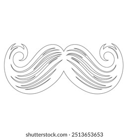 One Line Drawing Mustache, Continuous Line Dad Whiskers, Single Outline Mustache, ícones de bigode de design plano e linha sobre fundo branco isolado, ilustração vetorial para o dia do pai.