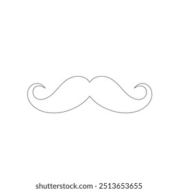 One Line Drawing Mustache, Continuous Line Dad Whiskers, Single Outline Mustache, ícones de bigode de design plano e linha sobre fundo branco isolado, ilustração vetorial para o dia do pai.