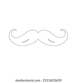 One Line Drawing Mustache, Continuous Line Dad Whiskers, Single Outline Mustache, ícones de bigode de design plano e linha sobre fundo branco isolado, ilustração vetorial para o dia do pai.