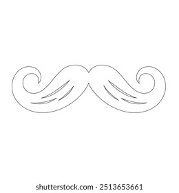 One Line Drawing Mustache, Continuous Line Dad Whiskers, Single Outline Mustache, ícones de bigode de design plano e linha sobre fundo branco isolado, ilustração vetorial para o dia do pai.