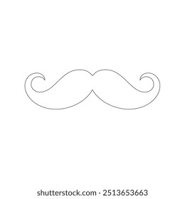 One Line Drawing Mustache, Continuous Line Dad Whiskers, Single Outline Mustache, ícones de bigode de design plano e linha sobre fundo branco isolado, ilustração vetorial para o dia do pai.