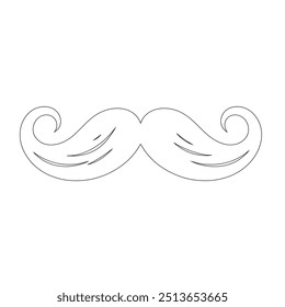 One Line Drawing Mustache, Continuous Line Dad Whiskers, Single Outline Mustache, ícones de bigode de design plano e linha sobre fundo branco isolado, ilustração vetorial para o dia do pai.