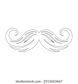 One Line Drawing Mustache, Continuous Line Dad Whiskers, Single Outline Mustache, ícones de bigode de design plano e linha sobre fundo branco isolado, ilustração vetorial para o dia do pai.