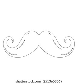 One Line Drawing Mustache, Continuous Line Dad Whiskers, Single Outline Mustache, ícones de bigode de design plano e linha sobre fundo branco isolado, ilustração vetorial para o dia do pai.