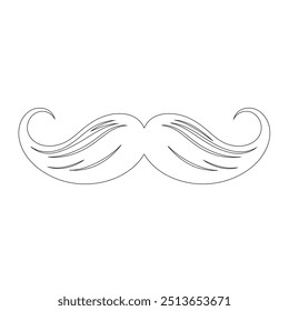 One Line Drawing Mustache, Continuous Line Dad Whiskers, Single Outline Mustache, ícones de bigode de design plano e linha sobre fundo branco isolado, ilustração vetorial para o dia do pai.