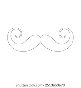 One Line Drawing Mustache, Continuous Line Dad Whiskers, Single Outline Mustache, ícones de bigode de design plano e linha sobre fundo branco isolado, ilustração vetorial para o dia do pai.