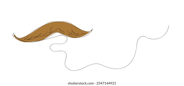 One Line Drawing Mustache, Continuous Line Dad Whiskers, Single Outline Moustache, Vintage Man Hairstyle, Mustache Vector Illustration. Hand made vector not AI.