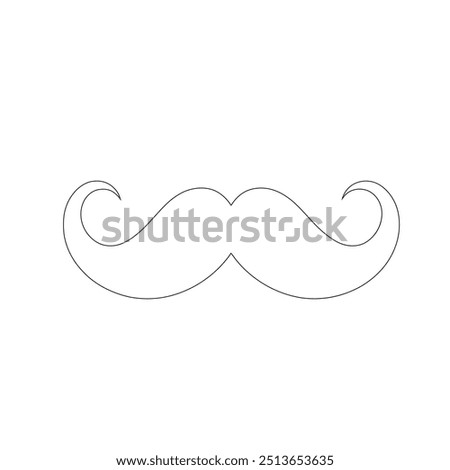 One Line Drawing Mustache, Continuous Line Dad Whiskers, Single Outline Moustache, flat and line design mustache icons on white background isolate, vector illustration for father's day.