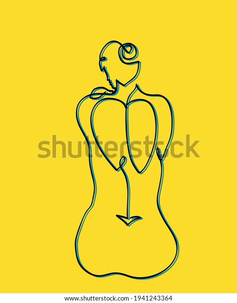 One Line Drawing Naked Woman View Shutterstock