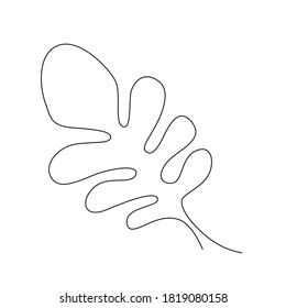 One Line Drawing Oak Leaf. Minimal One Line Drawing Oak Tree Leaf in Sketch Art Style, Continuous Line Draw, Crataegus Vector Illustration