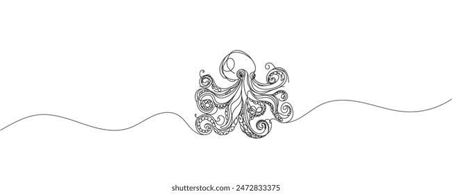 dibujo de una línea de un pulpo. Ilustración vectorial en estilo de una línea