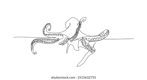 One line drawing of an octopus. vector illustration in one line style.  Nautical or marine, monster. Legendary kraken animal mascot concept for aquatic show icon. Aquarium world 