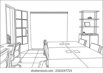 sala de reuniones de la oficina de dibujo de una línea