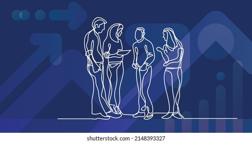 one line drawing of office party with people standing and talking