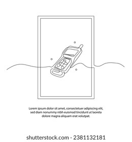 Eine Linie Zeichnung eines alten Handy Poster mit einem schönen Rahmen. Abstrakte minimale kontinuierliche Wanddekoration.