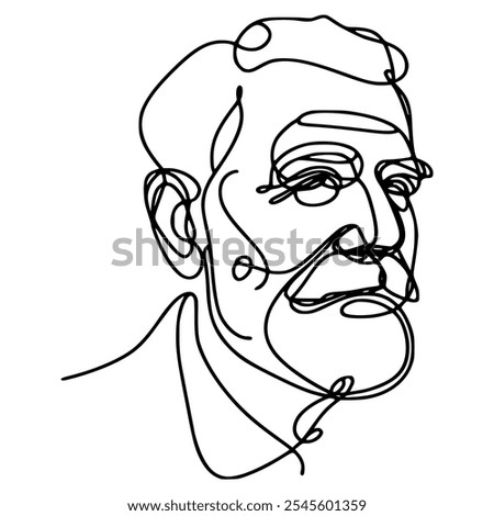 one line drawing of old man portrait vector illustration template design