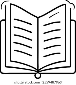 One line drawing open book Icon 