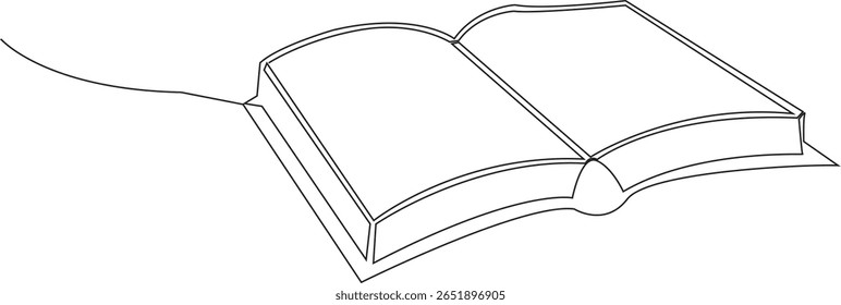 One Line Drawing of an Open Book Symbolizing Knowledge and Learning, Continuous Line Art of Opened Pages in an Academic or Reading Context