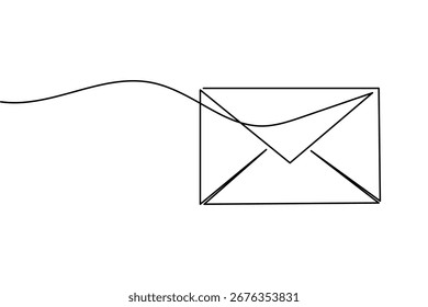 One line drawing of an open envelope with a letter inside, perfect for communication and mail concepts