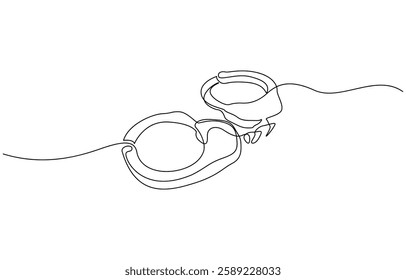 One Line Drawing of Open Handcuffs, Clean Design Representing Justice and Security, Handcuffs in one continuous line drawing. Symbol of police justice and jail prison concepr in simple linear style.