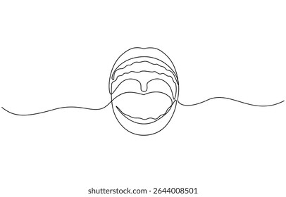One line drawing open mouth human vector illustration template design, Open human oral cavity when examined by a doctor line drawing on white isolated background.