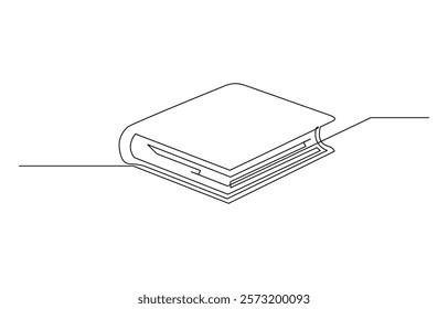 One line drawing of opened book isolated on white background, Book continuous one line art isolated vector illustration.