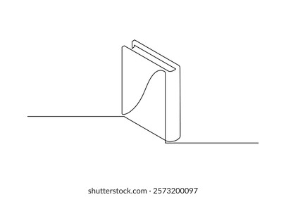 One line drawing of opened book isolated on white background, Book continuous one line art isolated vector illustration.