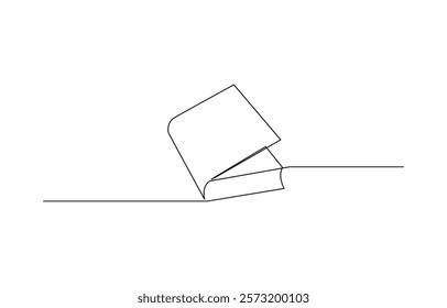 One line drawing of opened book isolated on white background, Book continuous one line art isolated vector illustration.