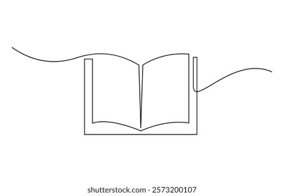 One line drawing of opened book isolated on white background, Book continuous one line art isolated vector illustration.