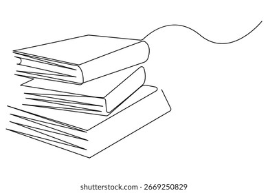 One line drawing of opened book in minimalist continuous style isolated on clean white background for education and literature design
